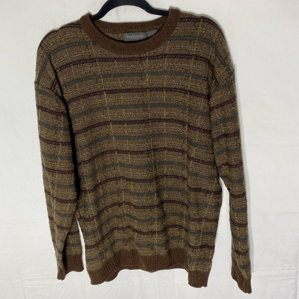 Vintage Van Heusen Brown Textured Knit Crew Neck Pullover Sweater L